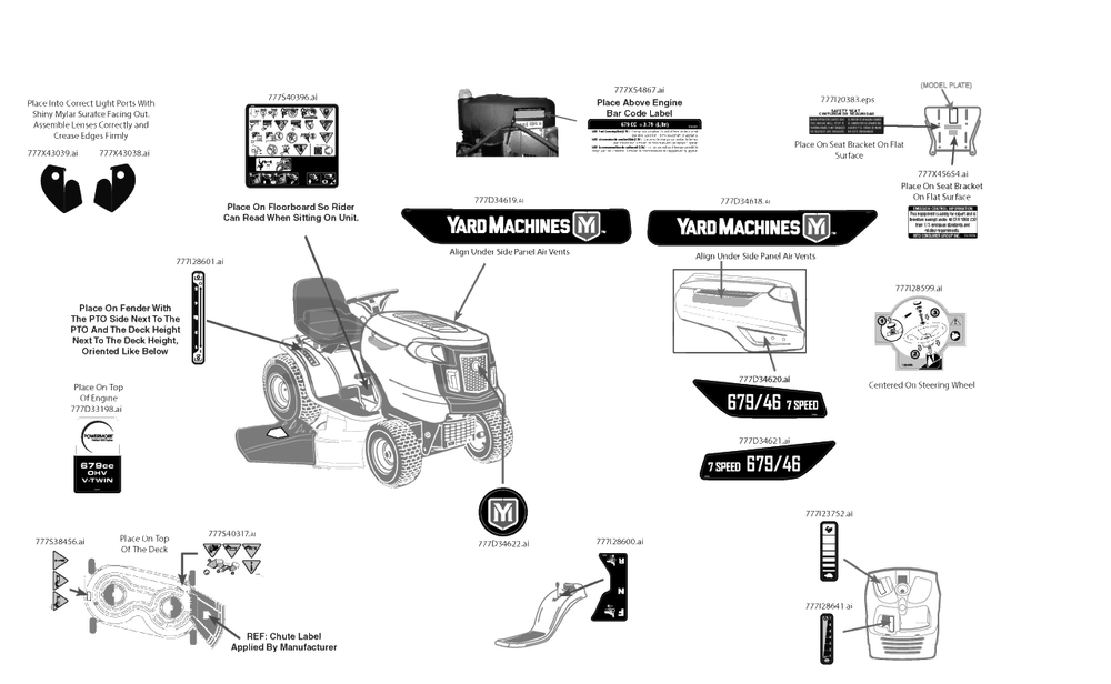 Label Map Diagram and Parts List for 679-46 (13BJ77KT345)(2021) Yard Machines Lawn Tractor